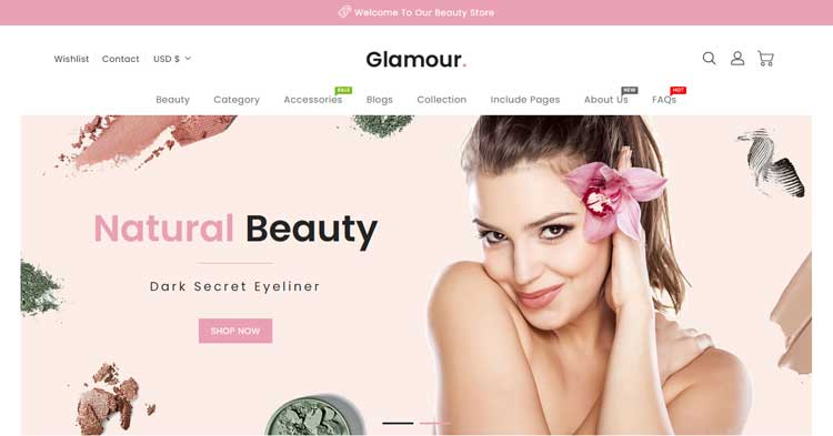 Download Glamour Cosmetics Store Shopify Theme